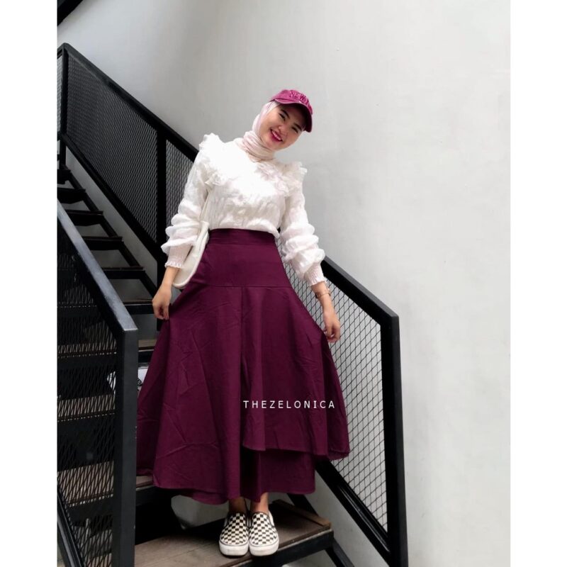 Zelonica Monalica skirt rok susun Bahan Katun linen - Image 5